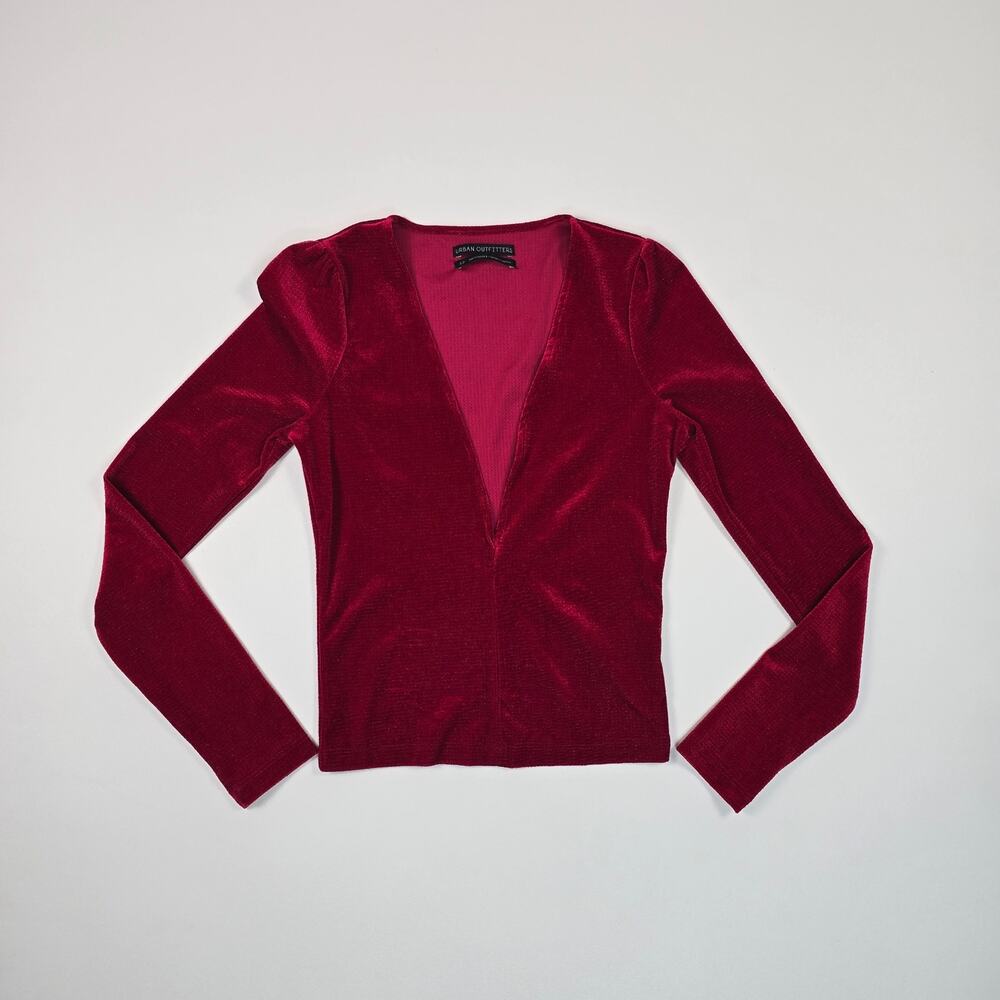 Urban Outfitters Bree Velvet Deep V Neck Top Burgundy Womens Size S